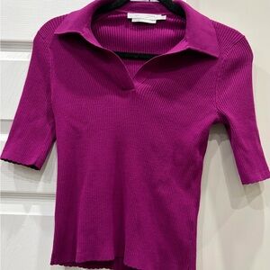 Simon’s Magenta Rib-Knit Short Sleeve Polo Top